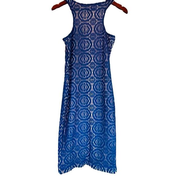 Blue Eyelet Sleeveless Bodycon Dress Size 2 US - Picture 2 of 10